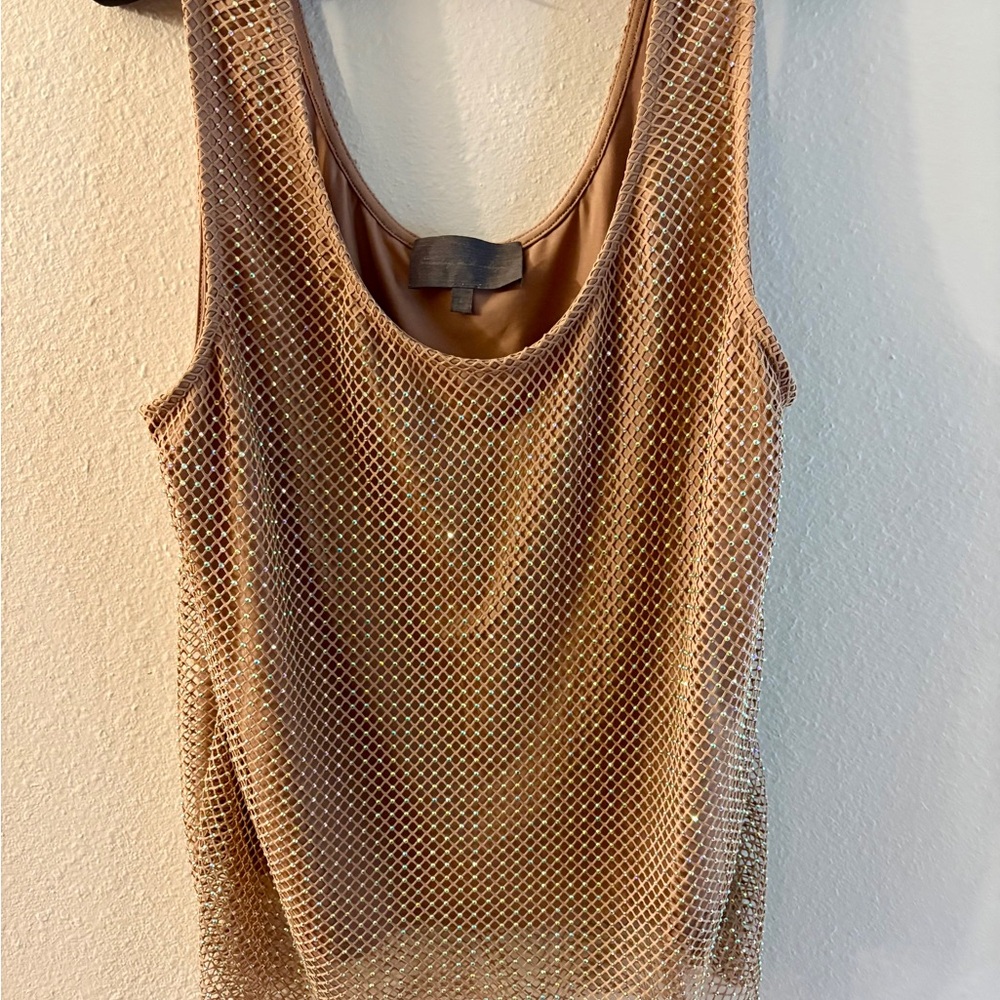 Anthropologie Pink Mesh Shimmer Tank Top